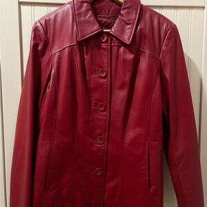 Danier Red Leather Button-Front Jacket